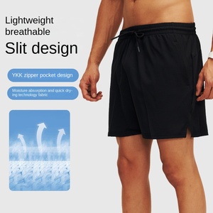 Pantalones cortos de poliéster gris de secado rápido para hombre, con cordón en la cintura y bolsillos, estilo casual, corte de tiro medio - Product Image 3