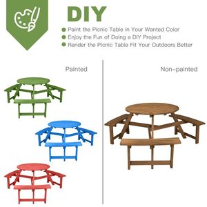 6-Person Round <b>Wooden</b> Picnic <b>Table</b> with Umbrella Hole & 3 Built-In Benches for <b>Garden</b> Sets - Product Image 6