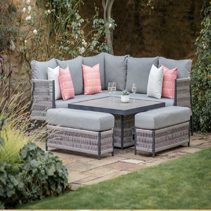 Ensemble de salon de jardin moderne en rotin foncé avec deux fauteuils et un canapé rembourré gris, à prix de gros - Product Image 5