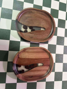 Classic Acacia Wood <b>Coffee</b> Bean Mat with <b>Epoxy</b> Resin Set of 4 and Tray for <b>Coffee</b> <b>Table</b> - Product Image 2