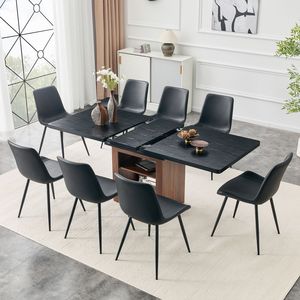Tavolo da Pranzo Allungabile 59-71 Pollici con 8 Sedie Curve in PU Artificiale Nero, Set da 7 Pezzi per Sala da Pranzo - Product Image 1