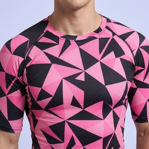 T-shirt de compression à manches courtes pour homme, motif géométrique, séchage rapide, coupe sportive, col rond, haut de performance athlétique - Product Image 4