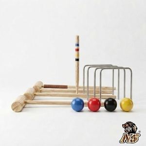 Ensemble de jeu de croquet de jardin, maillettes en bois de qualité supérieure, balles durables, piquets de buts, équipement de loisirs professionnel pour l'extérieur - Product Image 4