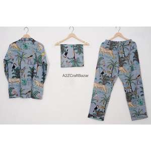 Ensemble de pyjama décontracté de luxe pour femmes, 100% coton, manches longues, imprimé floral numérique, taille élastique, col rabattu, pour le printemps et l'été - Product Image 4