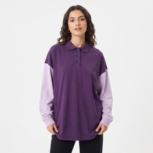 Camisetas Polo Holgadas para Mujer, Casuales, 100% Algodón Poliéster, Manga Larga, Hombros Caídos, Cuello Polo, Talla Grande - Product Image 6