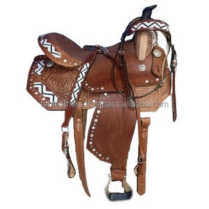 Selle d'équitation en cuir véritable de style Cowboy américain magnifiquement fabriquée à la main pour une équitation confortable - Product Image 4
