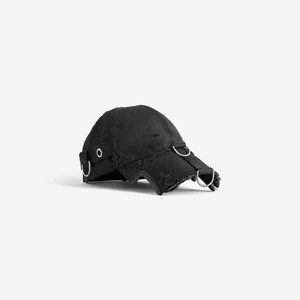 Black 6-Panel Baseball Cap With Ripped Distressed Design Metal Buckle Closure Street Style Casual <b>Hat</b> For <b>Men</b> - Product Image 4
