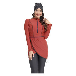 Trajes de Baño Islámicos Modestos para Mujer al por Mayor OEM, Burkini de Corte Alto con Estampado, Conjunto de 2 Piezas de Spandex/Poliéster Transpirable con Cuello Redondo Frontal - Product Image 4