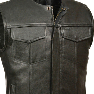 Gilet en cuir pour homme, veste sans manches pour motard, cuir véritable, patchs personnalisés, vente en gros OEM, usine - Product Image 5