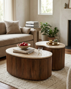 Ensemble de table basse en marbre travertin de haute qualité - Product Image 1