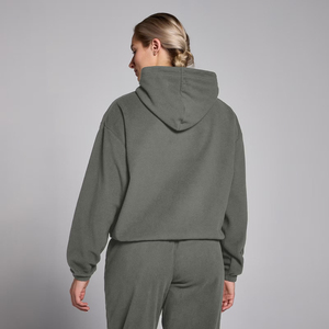 Sweat-shirt à capuche surdimensionné gris pour femme, couleur unie, en coton tricoté, respirant, à manches longues, pull-over respirant, tenue d'hiver - Product Image 4