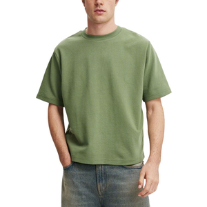 T-shirt décontracté pour homme, col rond, manches courtes, effet délavé, 100 % coton jersey tricoté, logo frontal, coupe oversize, couleur unie, respirant, 220g - Product Image 1