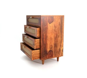 Cómoda Moderna de Mediados de Siglo con Cajones de Madera Maciza y Ratán |   Cómoda de 4 cajones con mimbre |   Muebles para el Hogar y Dormitorios al por Mayor - Product Image 5