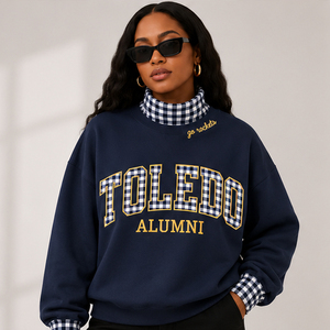 Sudadera Personalizada Rosa Estilo Urbano con Cuello Alto para Mujer, Oversize, con Gráfico de Letras Bordado, Ribete a Cuadros Buffalo, Otoño Invierno Vintage - Product Image 4