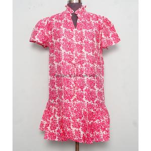 Robe Courte Indienne Faite Main en Coton, Élégante, pour Soirée, Cadeau de Mariée, Personnalisée, Tendance Femme, Imprimé Floral, Silhouette Trapèze - Product Image 2