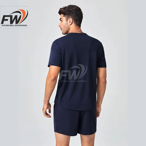 Conjuntos de camiseta y pantalones cortos casuales de verano para hombre, 100% algodón, transpirables, estilo urbano, con impresión de logotipo personalizado - Product Image 2