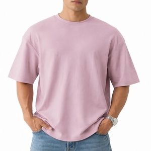 T-shirt uni surdimensionné pour homme, manches courtes, coupe décontractée, col rond, couleur unie, qualité export - Product Image 1
