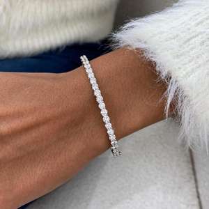 Bracelet antique certifié IGI, coupe poire, diamant de laboratoire VVS, plaqué or jaune, argent sterling 925, bracelet à billes, bijoux fins - Product Image 2