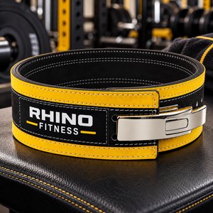 Ceinture de musculation en cuir Rhino Fitness jaune et noire, réglable, durable, avec soutien lombaire - Product Image 3
