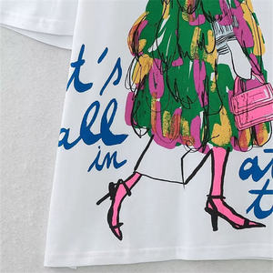 T-shirt blanc à col rond et manches courtes pour femme, 100 % coton, coupe ample, tissu jersey décontracté, à porter toute l'année - Product Image 5