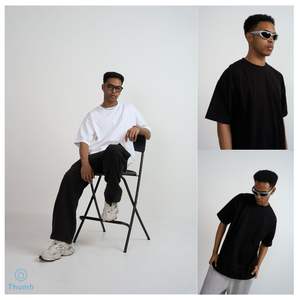 Camiseta Thumb Premium 100% Algodón Ultra Pesado 300 GSM Oversize con Cuello Redondo, Manga Corta, Estilo Urbano, Hombros Caídos, Transpirable para Hombre - Product Image 1