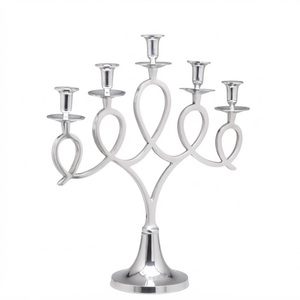 Candelabro Moderno de 5 Brazos, Portavelas Plateado, Candelabro de Aluminio, Candelabro de Metal para Centro de Mesa de Boda de Lujo - Product Image 1