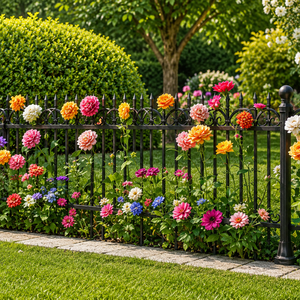 Clôture de jardin en fer forgé noir avec pointe en forme de lance, bordure décorative pour parterre de fleurs, panneau de clôture extérieur - Product Image 3