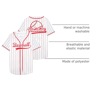 Unisex White <b>Red</b> <b>Striped</b> Baseball Jersey Short Sleeve Button Front Athletic Fit Summer Sport Breathable 100% Polyester OEM ODM - Product Image 2