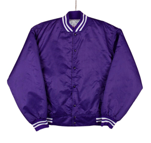 Chaqueta Varsity Morada para Hombre, Cuello Camisero, Cierre de Cremallera, Corte Regular, Estilo Preppy, Otoño, Casual, Color Sólido, 100% Poliéster - Product Image 1