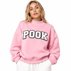 Pink Custom Womens Oversized Mock Neck Sweatshirt Chenille Embroidered Fleece Pullover Loose Fit OEM ODM Greek Letter Sweatshirt - Product Image 4