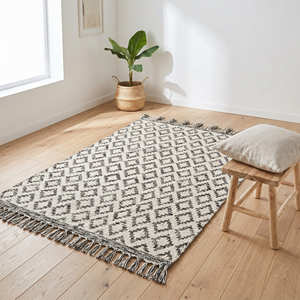 Scandinavian Handwoven Cotton Area Rug with Neutral Stripe Pattern for Living Room & Minimalist Interiors - Product Image 2