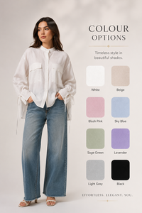เสื้อผู้หญิงคอปกพับผ้าฝ้าย/ลินินสีขาวทอเนื้อแน่นคุณภาพสูงแบบพิเศษ พร้อมเสื้อแขนหลวมสไตล์ลำลองแบบขายส่ง - Product Image 3