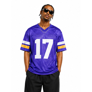 Camiseta de Fútbol Americano Personalizada, Morada, de Malla, Manga Corta, Transpirable, para Hombre, Corte Regular, Diseño Sublimado a Rayas - Product Image 3