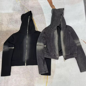 Sudadera con capucha para hombre, estilo nuevo, con cremallera, de algodón 100% de felpa francesa, de gran gramaje, con lavado ácido, estilo vintage desgastado, personalizada OEM - Product Image 1