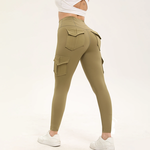 Leggings Deportivos de Cintura Alta para Mujer, Color Sólido, con Bolsillos Prácticos, Elásticos, para Yoga, Fitness y Deportes al Aire Libre, Estilo Cargo - Product Image 1
