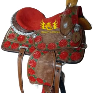 Selle de cheval western en cuir véritable peinte à la main avec motif de rose, selle de cheval portable avec design de rose peinte à la main - Product Image 1
