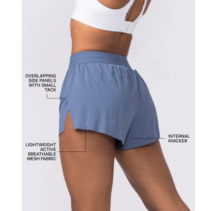 <b>Women</b> Summer Solid Mid <b>Elastic</b> <b>Waist</b> Yoga <b>Shorts</b> Side Split Breathable Quick Dry Sweat-Wicking Athletic Gym Running Puff <b>Shorts</b> - Product Image 4