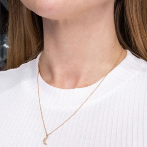 Collar con Colgante de Luna Creciente de Oro Rosa de 14K con Diamante Cultivado en Laboratorio, Regalo de Lujo para Aniversario o Compromiso - Product Image 2