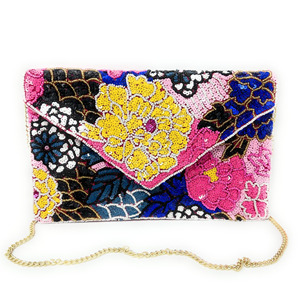 Custom Designer Colorful Floral Beaded Foldable Magnetic Closure Clutch <b>Bag</b> Handmade Envelope Evening Purse Casual Handbag Party - Product Image 2