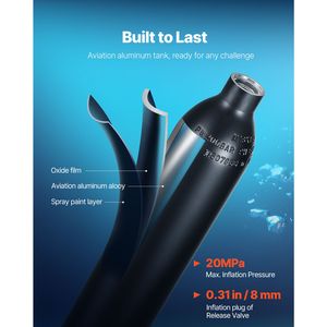Tanque de Buceo Portátil de 0.5L con Bomba de Alta Presión, Cilindro de Oxígeno para Buceo, Respiración Subacuática de 5-10 Minutos, Admite una Profundidad de 98.43 Pies - Product Image 3