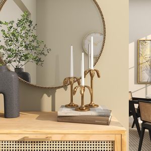 Ensemble de bougeoirs Twilight Collect en laiton, design palmier, 3 tailles, décoration d'intérieur, support métallique durable avec bougie blanche incluse - Product Image 5