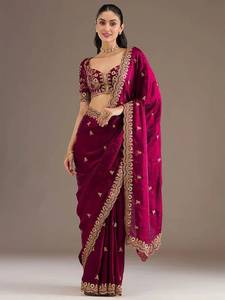 Sari en Georgette Bourgogne Brodé avec Bordure en Paillettes, Jari et Dori – Robe Traditionnelle Indienne pour Mariage et Fêtes - Product Image 3