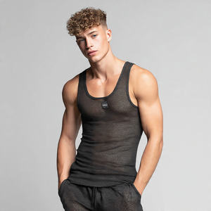 เสื้อกล้ามผู้ชายแบบแห้งเร็ว น้ำหนักเบา ซีทรู สำหรับงานปาร์ตี้กลางคืน เสื้อกล้ามชายหาด เสื้อตาข่ายบาง - Product Image 1