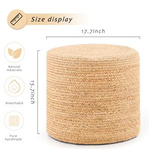 Poggiapiedi/Ottoman in Giacinto d'Acqua Naturale Intrecciato a Mano, Arredamento Naturale per Soggiorno con Contenitore per Arredo Casa e Seduta - Product Image 2
