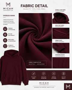Sweat à capuche oversize pour homme en polaire polyester épais de qualité supérieure, couleur bordeaux, avec poche kangourou, imprimé numérique - Product Image 5