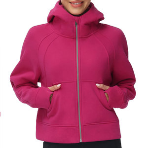Chaqueta de Forro Polar con Capucha para Mujer, Manga Larga, Estampada, Transpirable, con Cierre, para Invierno, Forro de Nailon Rosa - Product Image 1