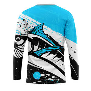 เสื้อแรชการ์ดแขนยาวสำหรับผู้ชาย สีขาว ดำ น้ำเงิน ลายปลา ระบายอากาศได้ดี แห้งเร็ว ผลิตจากโพลีเอสเตอร์/คอตตอน สำหรับผู้ใหญ่ ป้องกันแสงแดด UPF 50+ เหมาะสำหรับเล่นกีฬา - Product Image 2