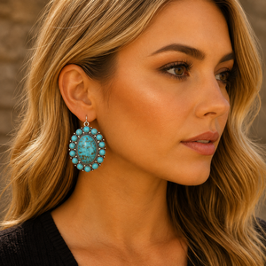 Turquoise Oval Dangle <b>Earrings</b> with 925 Silver <b>Hooks</b> Western Statement Jewelry Handmade for Women Gift - Product Image 1