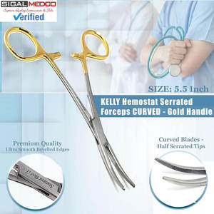 ชุดคีมคีลลี่แบบตรงและโค้ง 2 ชิ้น ขนาด 5.5 นิ้ว พร้อมตัวล็อค ทำจากสแตนเลส ปากคีมแบบหยักครึ่งหนึ่ง และด้ามจับสีทอง - Product Image 3