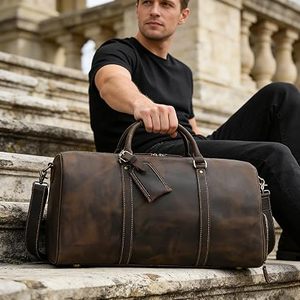 Full Grain <b>Leather</b> Eco-Friendly Carry on <b>Duffle</b> <b>Bag</b> for <b>Men</b> Travel Weekender Gym Sports Overnight Customizable Size & Closure - Product Image 6